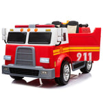 Best 12V Ride on Fire Truck 2 Seater Kids Ride On Car with Water Blaster and Remote Control - mrtoyscanada