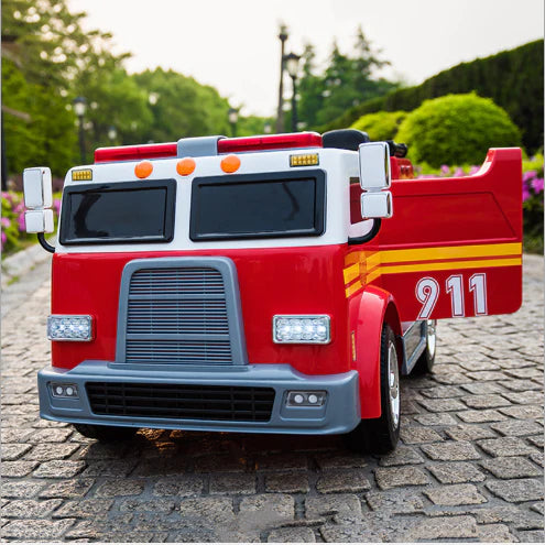 Best 12V Ride on Fire Truck 2 Seater Kids Ride On Car with Water Blaster and Remote Control - mrtoyscanada