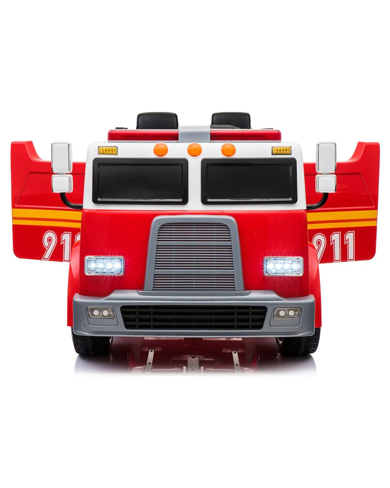 Best 12V Ride on Fire Truck 2 Seater Kids Ride On Car with Water Blaster and Remote Control - mrtoyscanada