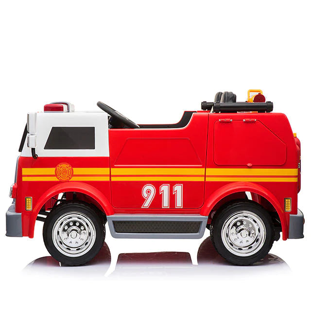 Best 12V Ride on Fire Truck 2 Seater Kids Ride On Car with Water Blaster and Remote Control - mrtoyscanada