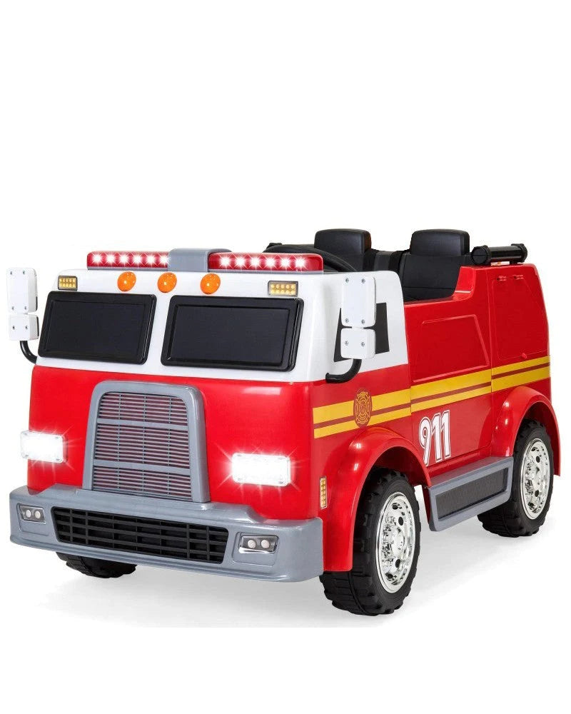 Best 12V Ride on Fire Truck 2 Seater Kids Ride On Car with Water Blaster and Remote Control - mrtoyscanada