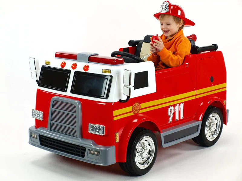 Best 12V Ride on Fire Truck 2 Seater Kids Ride On Car with Water Blaster and Remote Control - mrtoyscanada