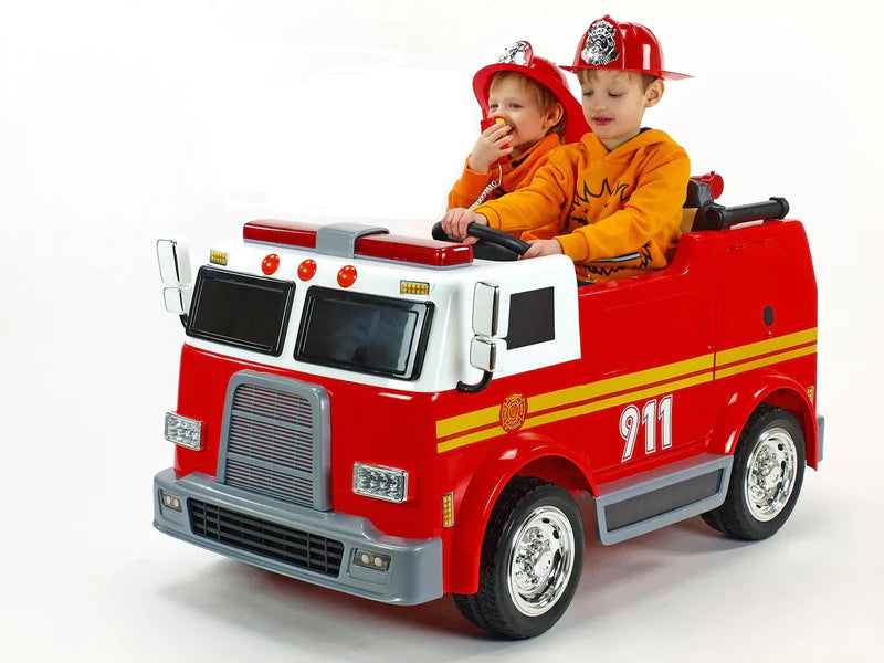 Best 12V Ride on Fire Truck 2 Seater Kids Ride On Car with Water Blaster and Remote Control - mrtoyscanada