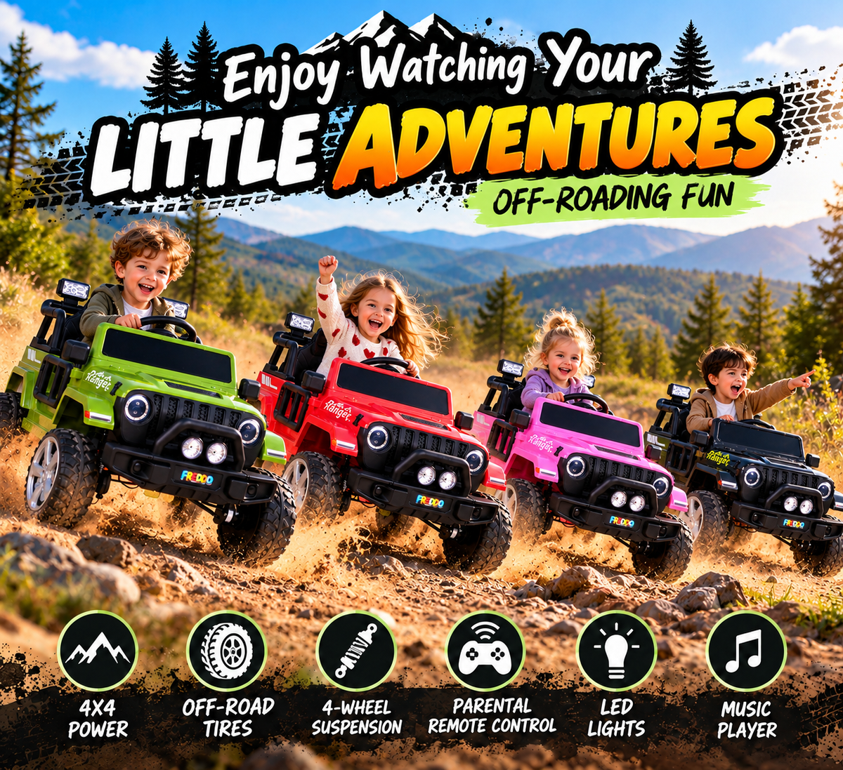 Jeep Ranger Style Ride On 12V  4X4 Of Roading