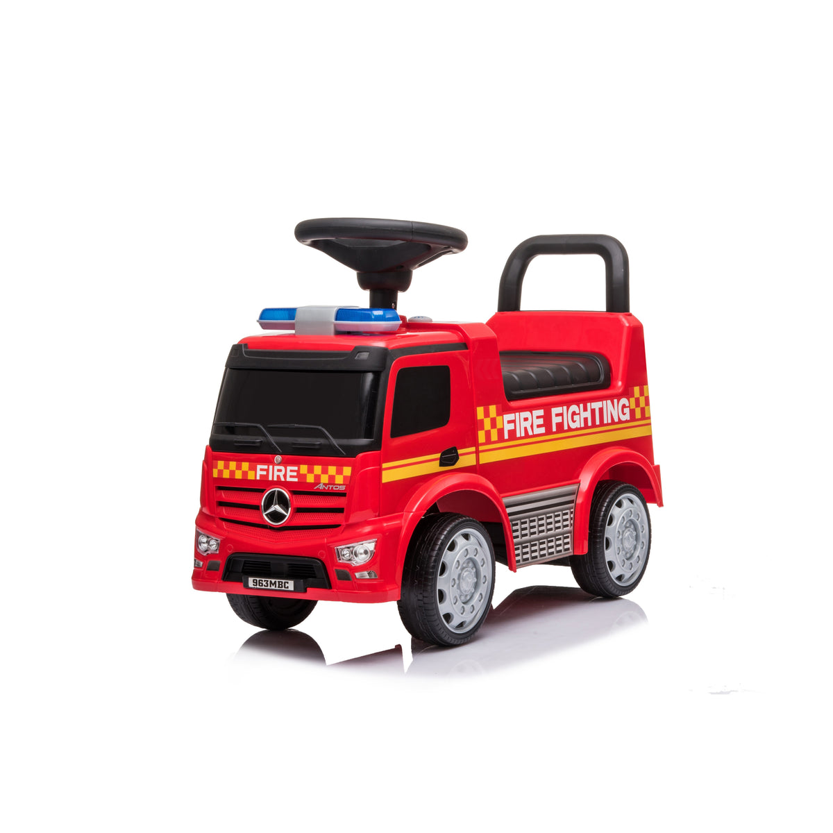 Push Mercedes Antos Fire Truck Foot-to-Floor Ride-On for Kids