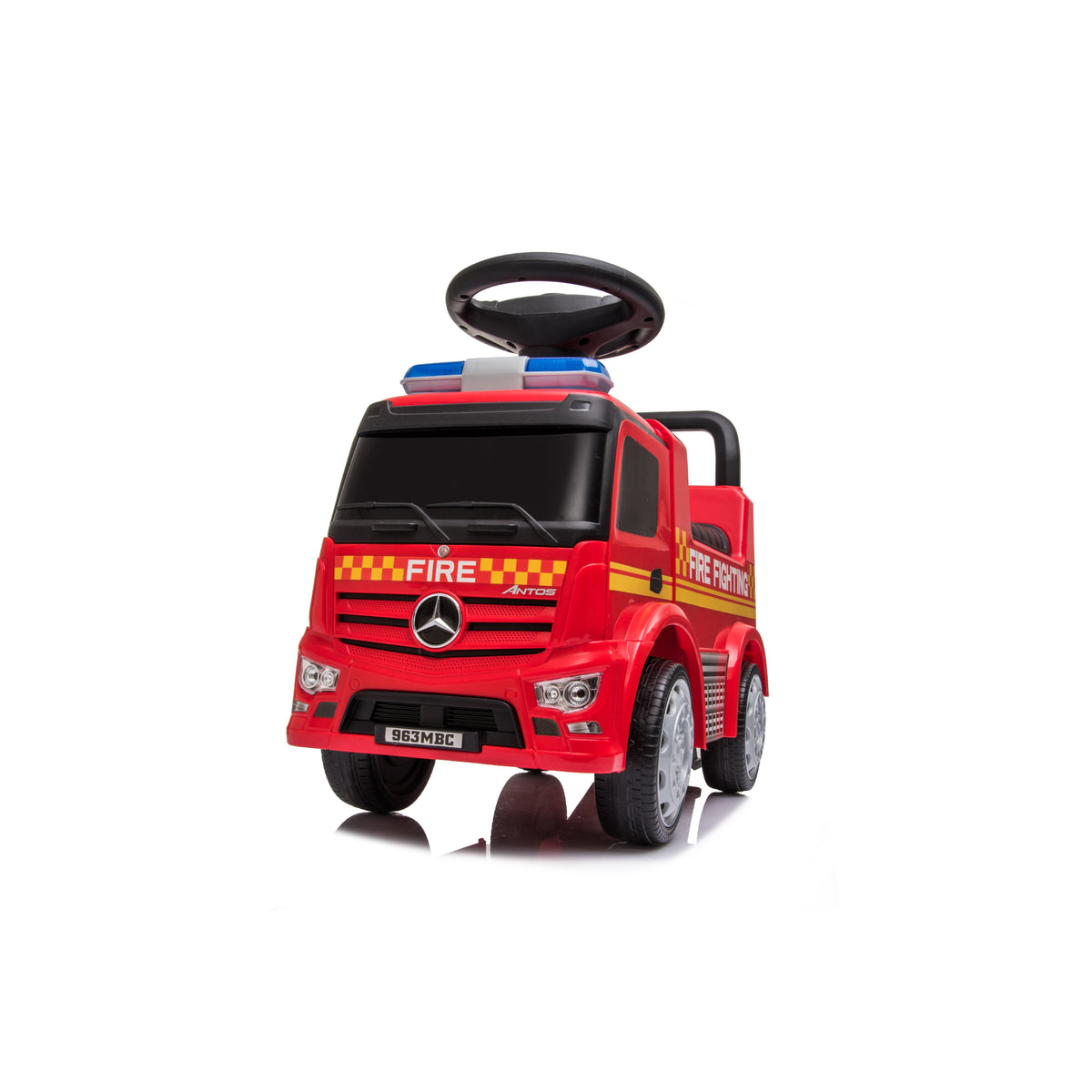 Push Mercedes Antos Fire Truck Foot-to-Floor Ride-On for Kids