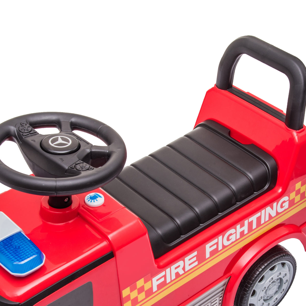 Push Mercedes Antos Fire Truck Foot-to-Floor Ride-On for Kids