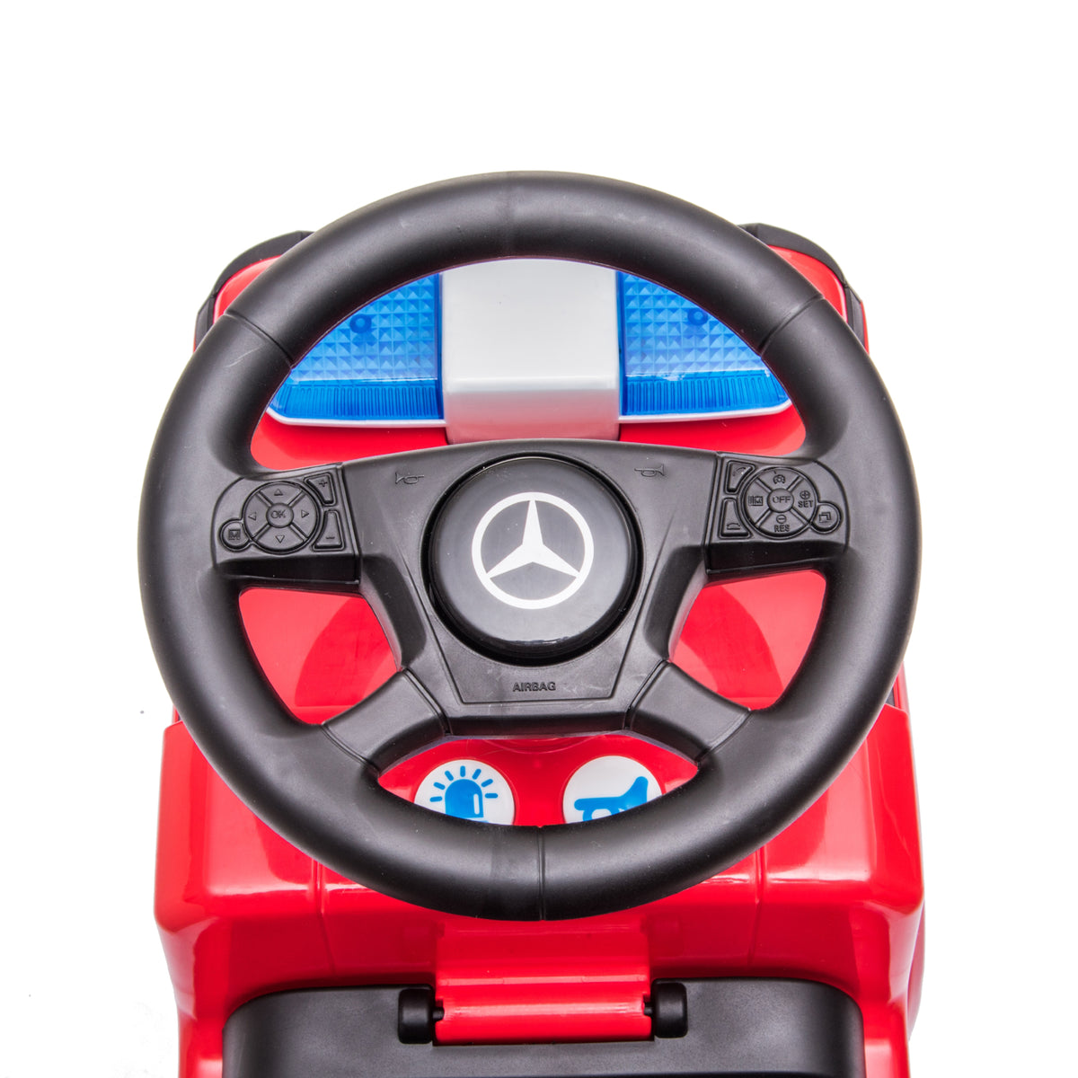 Push Mercedes Antos Fire Truck Foot-to-Floor Ride-On for Kids