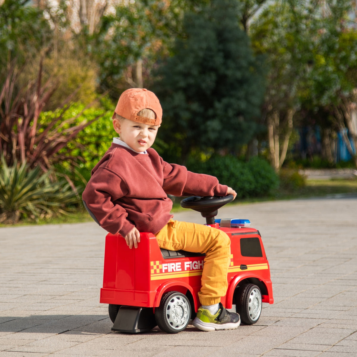 Push Mercedes Antos Fire Truck Foot-to-Floor Ride-On for Kids