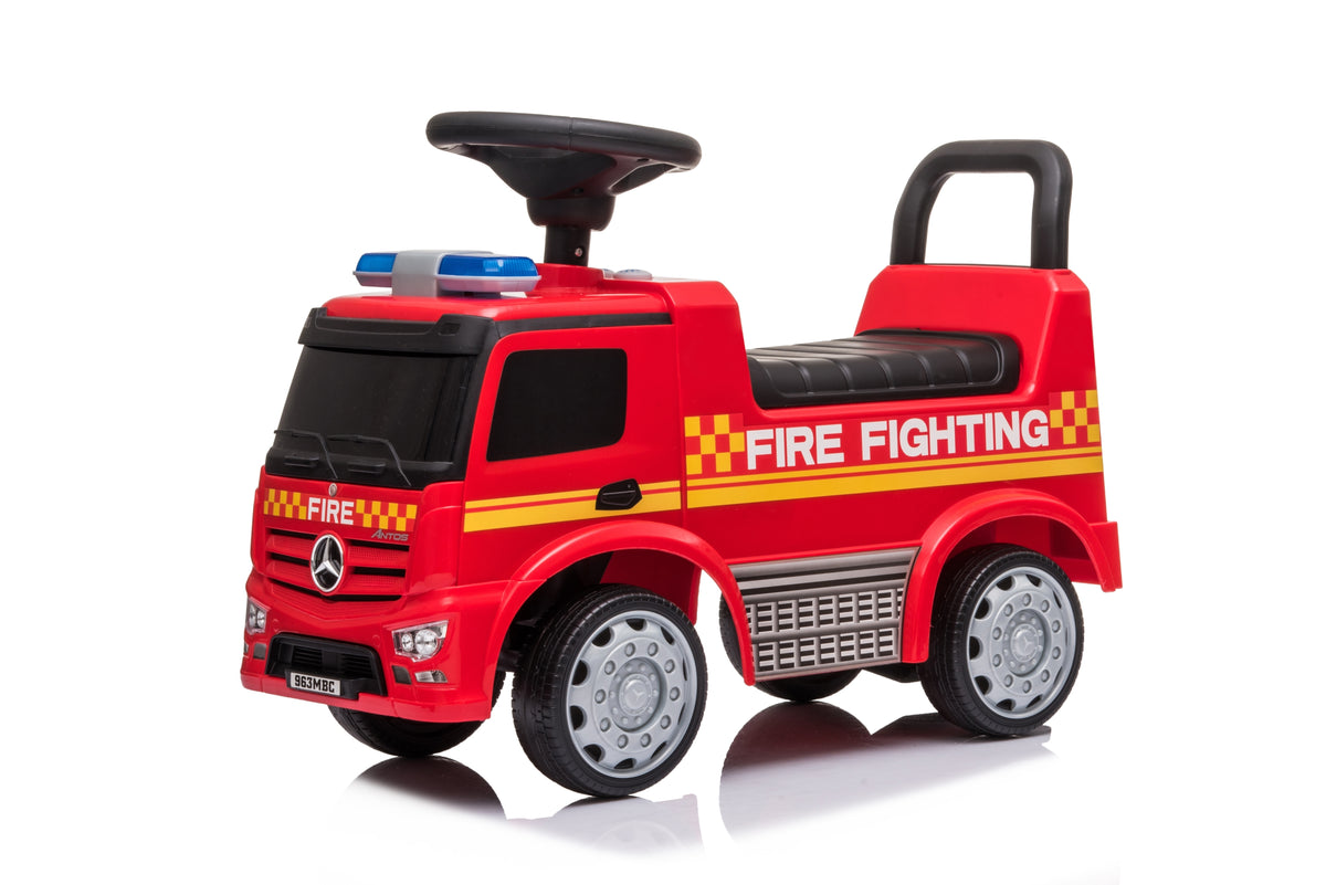 Push Mercedes Antos Fire Truck Foot-to-Floor Ride-On for Kids
