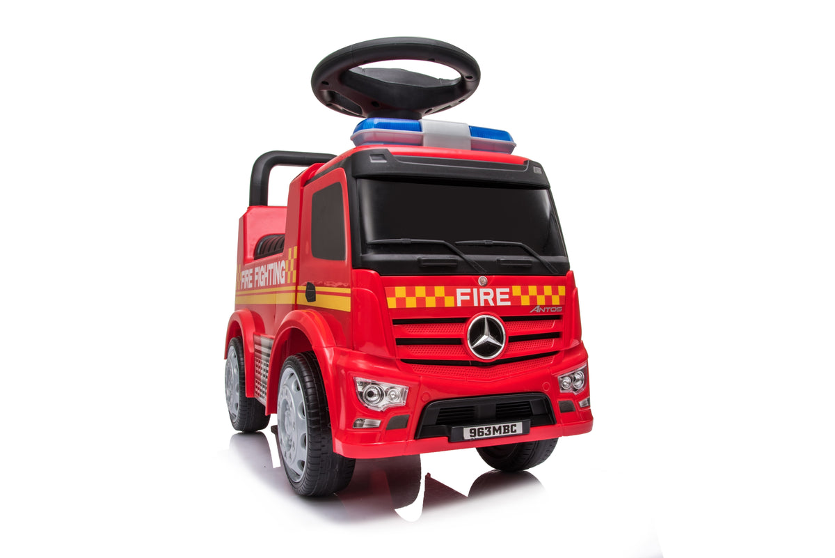 Push Mercedes Antos Fire Truck Foot-to-Floor Ride-On for Kids