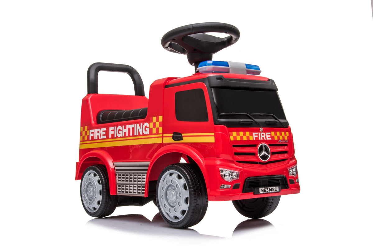 Push Mercedes Antos Fire Truck Foot-to-Floor Ride-On for Kids