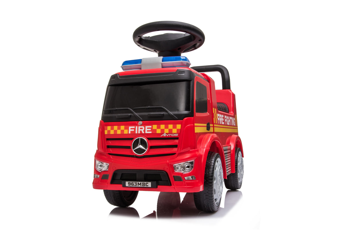 Push Mercedes Antos Fire Truck Foot-to-Floor Ride-On for Kids
