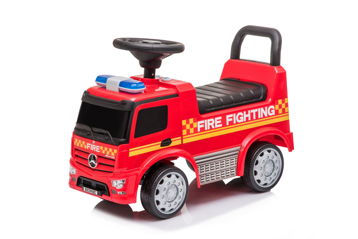 Push Mercedes Antos Fire Truck Foot-to-Floor Ride-On for Kids