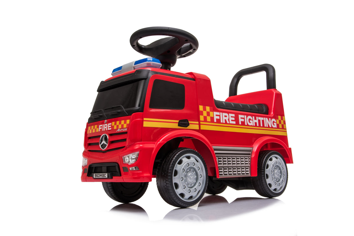 Push Mercedes Antos Fire Truck Foot-to-Floor Ride-On for Kids