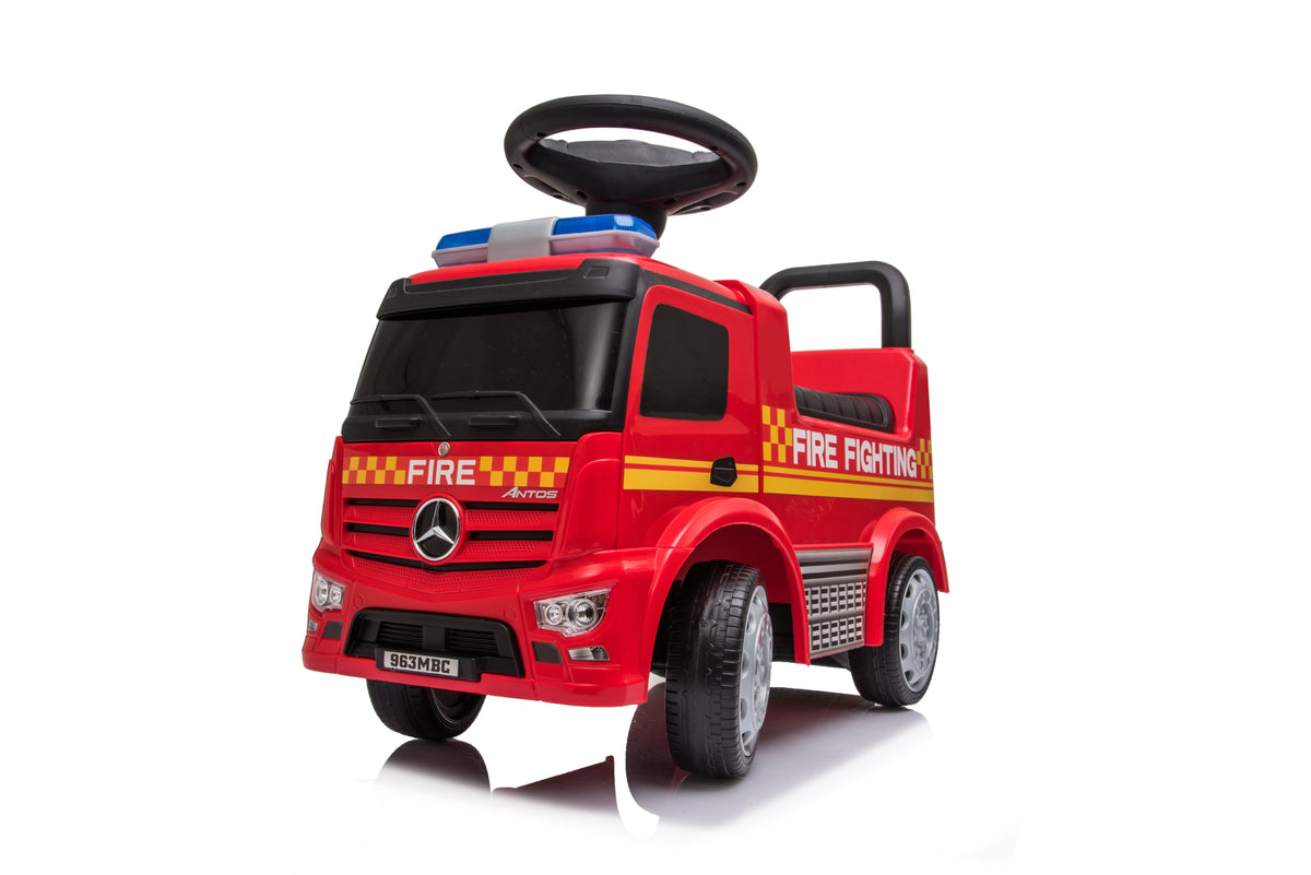 Push Mercedes Antos Fire Truck Foot-to-Floor Ride-On for Kids