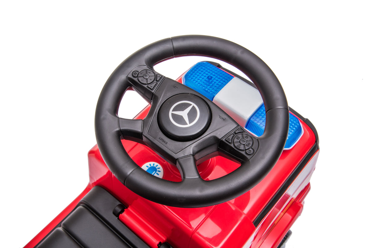 Push Mercedes Antos Fire Truck Foot-to-Floor Ride-On for Kids
