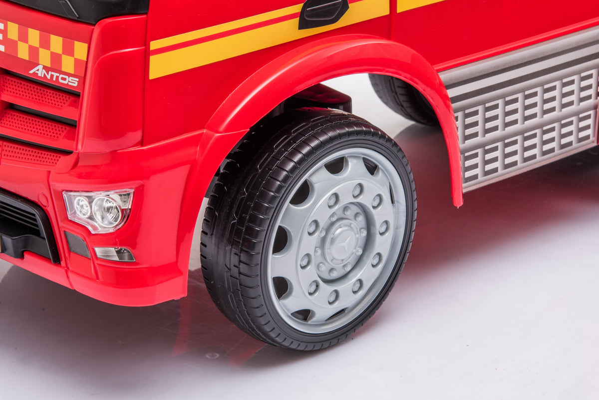 Push Mercedes Antos Fire Truck Foot-to-Floor Ride-On for Kids
