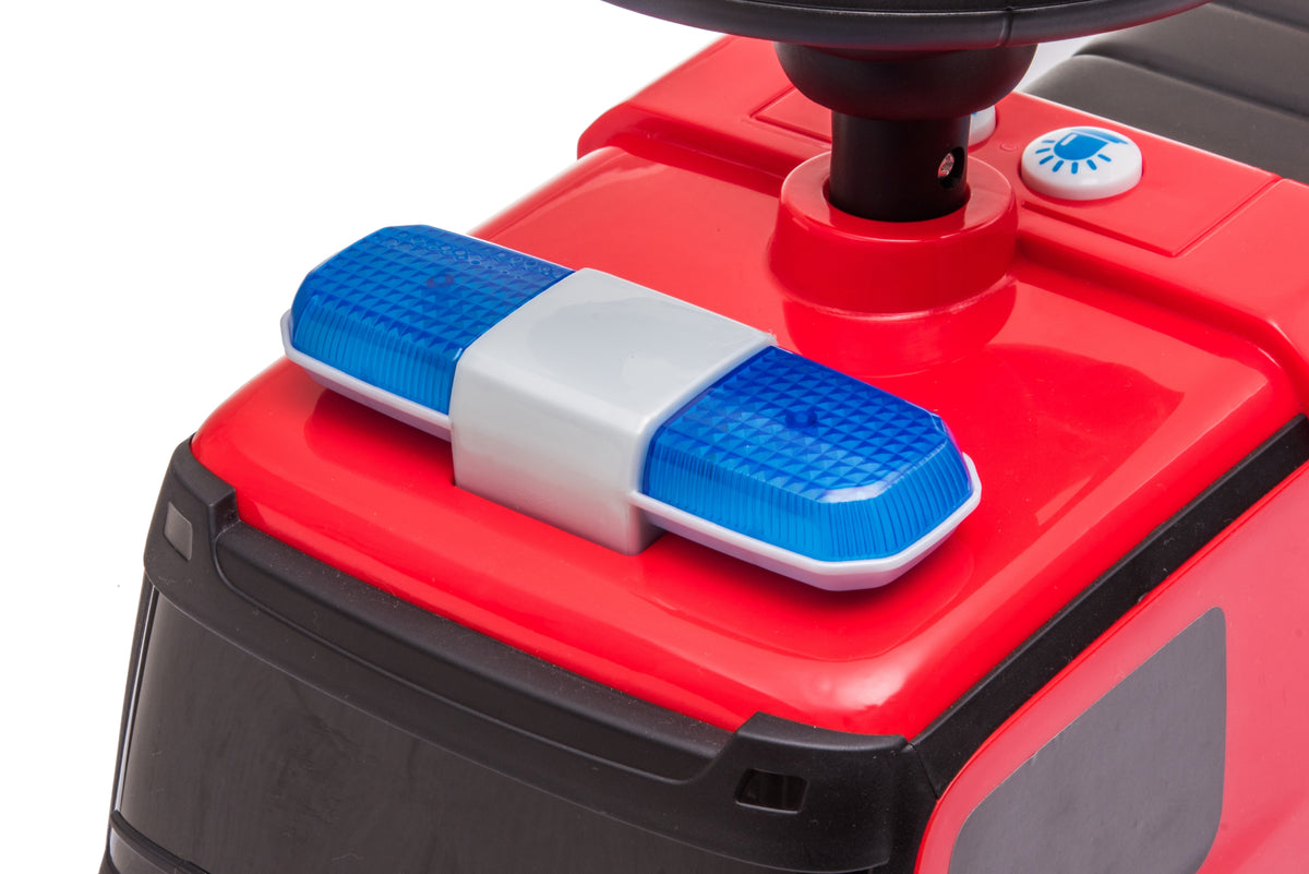 Push Mercedes Antos Fire Truck Foot-to-Floor Ride-On for Kids