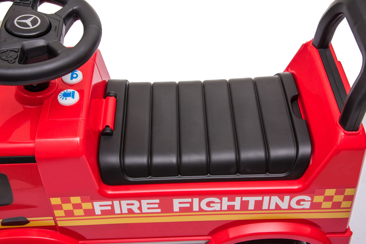 Push Mercedes Antos Fire Truck Foot-to-Floor Ride-On for Kids