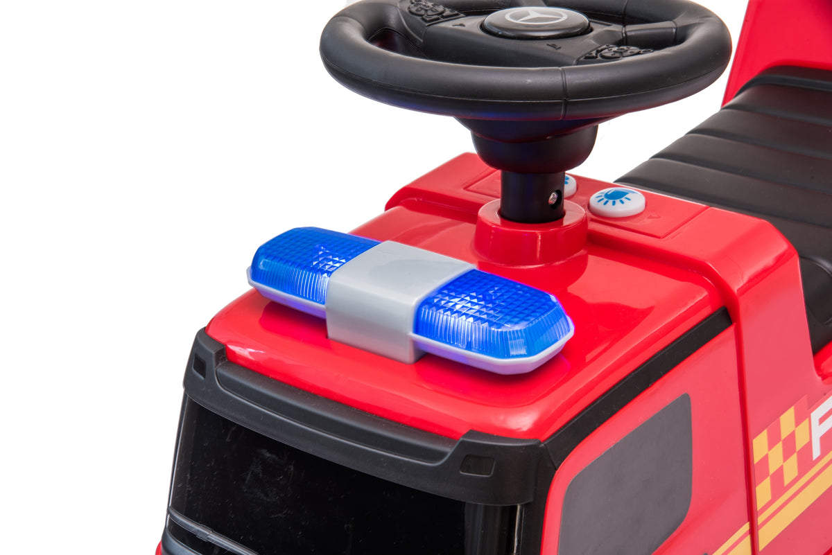 Push Mercedes Antos Fire Truck Foot-to-Floor Ride-On for Kids